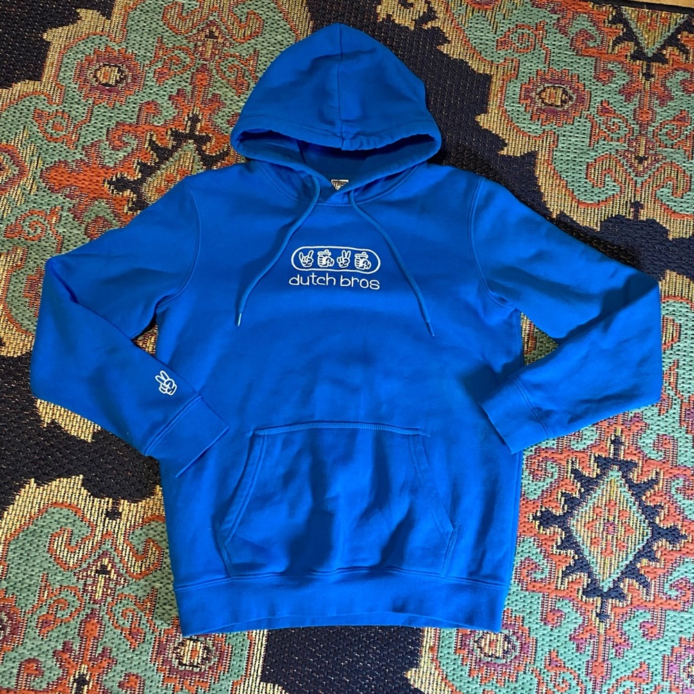 Dutch bros coffee hoodie blue white embroidered size medium